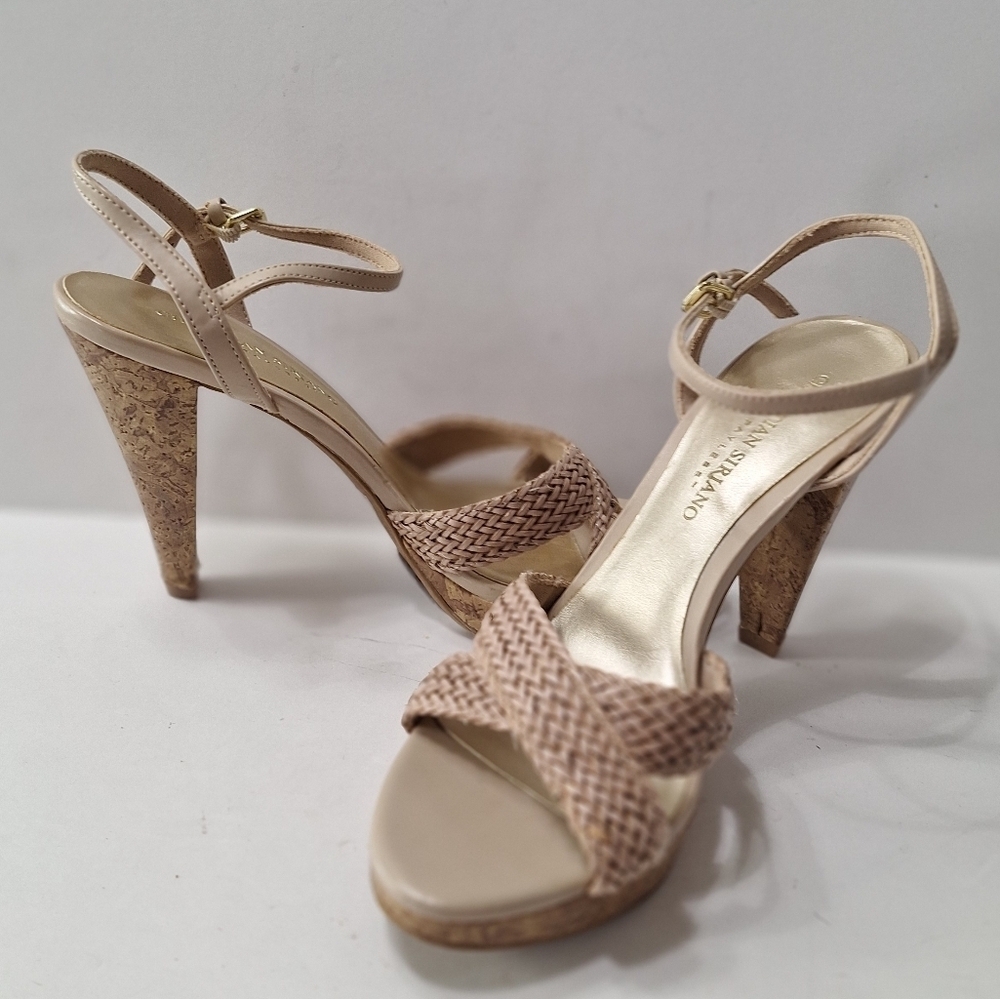 Christian Siriano Tan Bohemian Coquette Ankle Strap Platform Heels Size 7